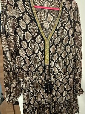 Casting France Snakeskin Print Tunic Dress w/ Gold Embellished Neckline • Size M